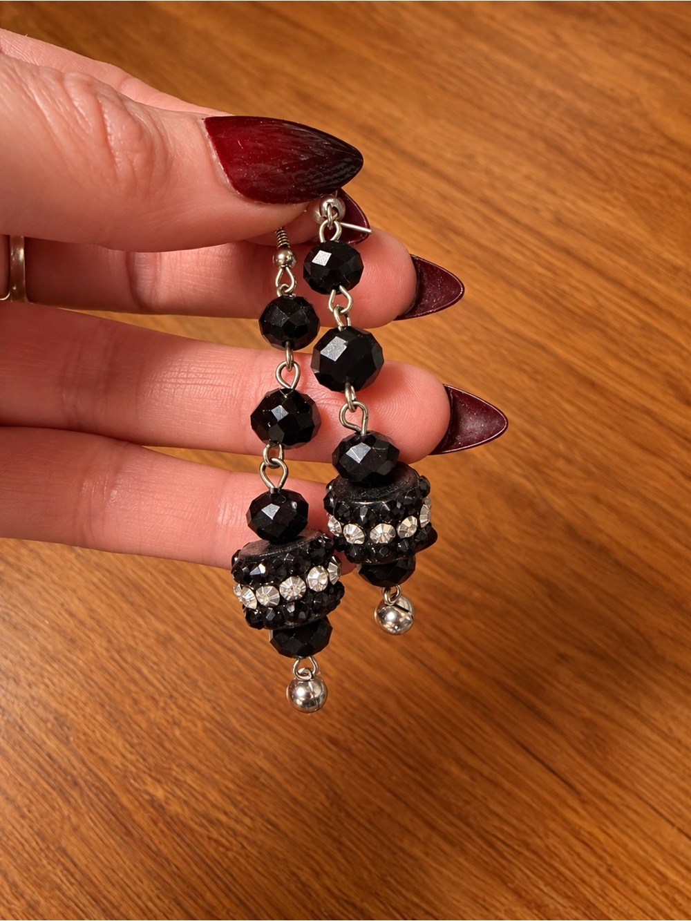 Black Crystal Rhinestone Beaded Dangle Earrings